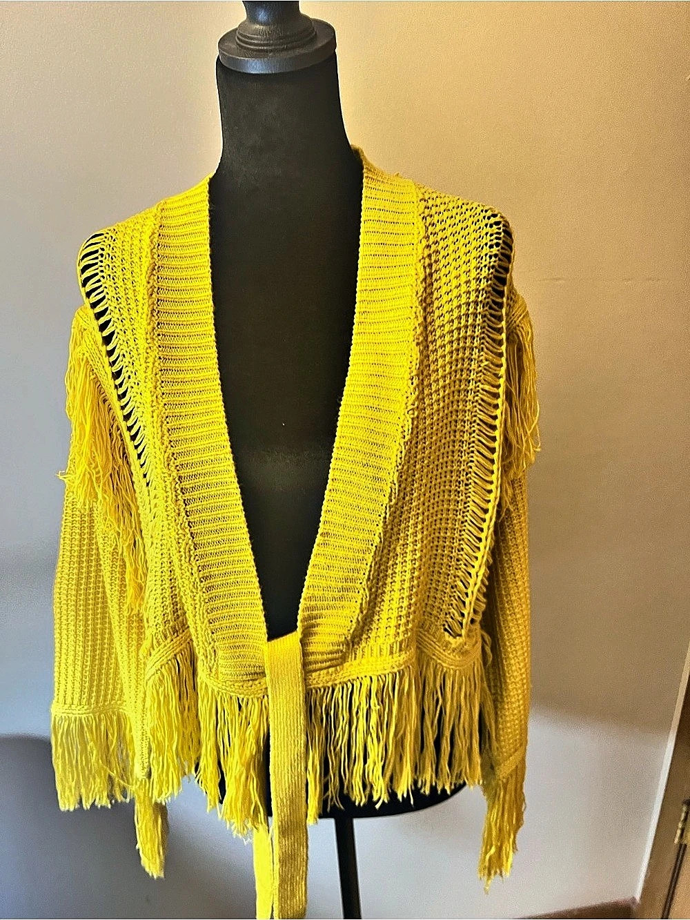 Tularosa Fringe Knit Shrug in Yellow Small Like New